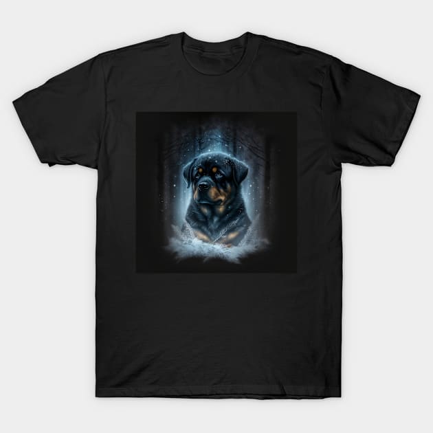 Mysterious Rottweiler In The Forest T-Shirt by Enchanted Reverie